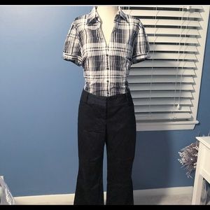 Patterned V-Neck Short Sleeve Button Down